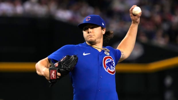 Sep 15, 2023; Phoenix, Arizona, USA; Chicago Cubs starting pitcher Justin Steele (35) throws against the Arizona Diamondbacks in the first inning at Chase Field. Mandatory Credit: Rick Scuteri-USA TODAY Sports